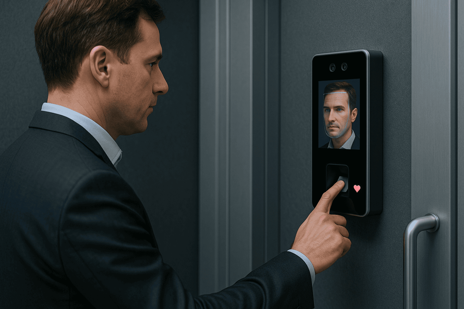 Hombre usando un sistema de acceso segura¡o